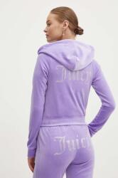 Juicy Couture bluză din velur MADISON HOODIE culoarea violet, cu glugă, cu imprimeu, JCWA122001 9BYH-BLD0CY_45X