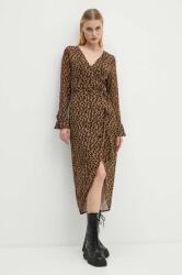 Never Fully Dressed rochie Leopard Sheer Wrap Dress culoarea maro, midi, evazati, NL28459 9BYH-SUD1JO_88D