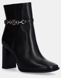 Tommy Hilfiger cizme de piele TH CHAIN HIGH HEEL BOOTIE femei, culoarea negru, cu toc drept, FW0FW08241 9BYH-OBD0J0_99X (FW0FW08241)