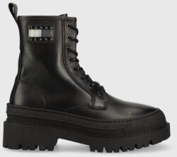 Tommy Jeans bőr bakancs TJW FOXING LACE UP fekete, női, lapos talpú, EN0EN02217 - fekete Női 40