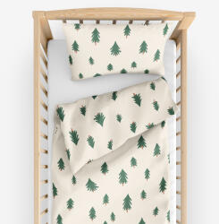 Goldea karácsonyi gyermek pamut ágyneműhuzat kiságyba - fenyőfák natúr alapon 110 x 125 és 35 x 55 cm