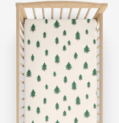 Goldea gyermek körgumis pamut lepedő kiságyba - fenyőfák natúr alapon 70 x 140 cm