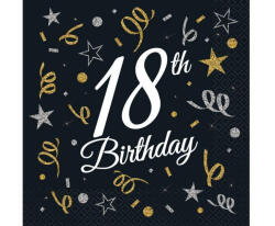 Happy Birthday 18 B&C szalvéta 20 db-os 33x33 cm (MLG156706)
