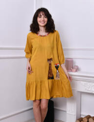 Ie traditionala Rochie Galbena midi cu 2 girafe
