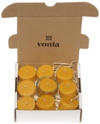 Vonia Méhviasz teamécses sárga színben (9db), dobozban, üveg mécsestartóval