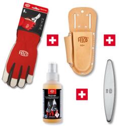 FELCO Metszőolló EXTRA tartozék csomag: FELCO 702 kerti kesztyű + FELCO 910+ bőr metszőolló tok + FELCO 981 tisztító spray + FELCO 903 gyémánt bevonatú fenőacél