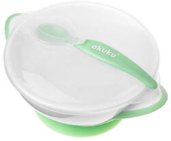  Akuku Etetőtányér Tapadókorongos, tetővel, evőeszközzel, fehér/zöld