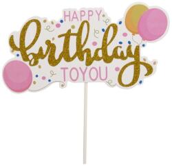 Fundrag Lufis rózsaszín és arany Happy Birthday szülinapi tortadísz beszúró