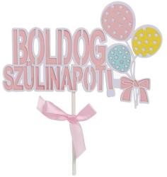 Fundrag Rózsaszín lufis Boldog Szülinapot tortabeszúró