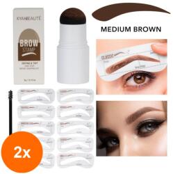 SensoPRO Set 2 x Kit Stampila Sprancene + Sabloane Kiahbeaute Brow Stamp 02, Medium Brown