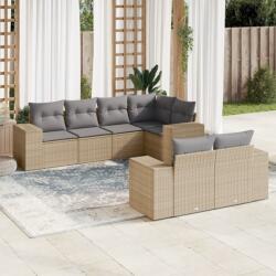 vidaXL 7 részes bézs polyrattan kerti ülőgarnitúra párnákkal (3255146)