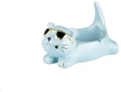 Angelo márkájú cigarettázó napszemüveges cicát formáló kerámia hamutartó - Világoskék (A-401061-világoskék)