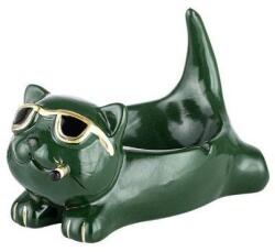 Angelo márkájú cigarettázó napszemüveges cicát formáló kerámia hamutartó - Sötétzöld (A-401061-zöld)