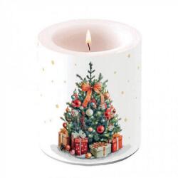 Ambiente Karácsonyi átvilágítós gyertya - 10x10 cm - karácsonyfa ajándékokkal - Dekorated Christmas tree (VR-39319175)