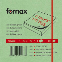 Fornax Jegyzettömb öntapadó, 75x75mm, 80lap, Fornax neon zöld - delfinbuvar