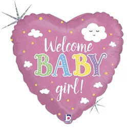 45cm Welcome Baby Girl feliratos, hologrammos fólia lufi - delfinbuvar