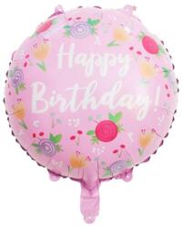 Balloons4party Balon folie Happy Birthday roz flori 45 cm - articole-petreceri - 9,99 RON