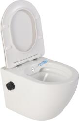 Foglia Vas wc suspendat cu functie bideu, semirotund, rimless, apa calda rece, capac soft close, baterie negru mat Foglia Oslo (O-B2342-BD-black)