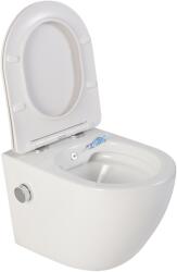 Foglia Vas wc suspendat cu functie bideu, semirotund, rimless, apa calda rece, capac soft close, baterie crom Foglia Oslo (O-B2342-BD)