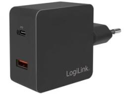 LogiLink PA0220 1xUSB-C (PD) és 1xUSB-A QC hálózati töltő fekete