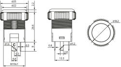 Beépíthető kör alakú nyomógombos kapcsoló 1 áramkor 20 A - 12 V DC - IP67 OFF - (ON) Piros LED - 09155RD (2019021414)