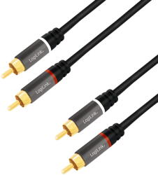 LogiLink Audiokábel, 2x RCA/M - 2x RCA/M, fém, fekete, 5 m