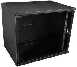S-Link Rackszekrény - 9U 19" fali kivitel (450x530x400mm, ablakos, Flatpack, Fekete) 40967 (40967)