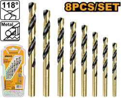 INGCO Set de burghie elicoidale 8 piese 2-8 mm HSS cilindric (AKDB0801) Burghiu