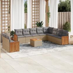vidaXL 11 részes bézs polyrattan kerti ülőgarnitúra párnákkal (3227802)