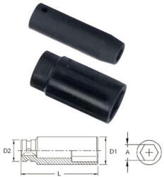 Genius Tools 417819 1/2"-os 6 lapú gépi dugókulcs fej, hosszított kivitel, 19 mm (417819)