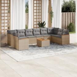 vidaXL 11 részes bézs polyrattan kerti ülőgarnitúra párnákkal (3258734)