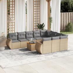 vidaXL 11 részes bézs polyrattan kerti ülőgarnitúra párnákkal (3257515) - vidaxl