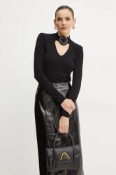 Simona Corsellini pulóver könnyű, női, fekete, félgarbó nyakú, A24CPMGP02 - fekete S