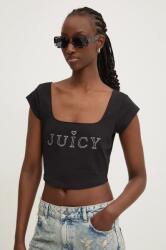 Juicy Couture t-shirt REGAL SQUARE NECK CROPPED TEE női, fekete, JCBCT224831 - fekete M