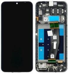 Samsung A145P/A145R Galaxy A14 4G, LCD kijelző érintőplexivel és előlapkerettel, fekete (sárga átvezetö fóliás, keskeny csatlakozós) (GYÁRI)