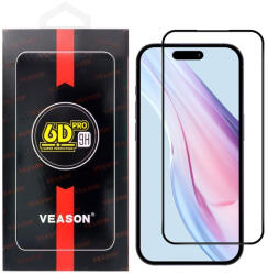 Apple 16 Pro üvegfólia, tempered glass, előlapi, edzett, hajlított, fekete kerettel, Veason 6D Pro