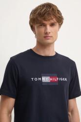 Tommy Hilfiger pamut póló sötétkék, férfi, nyomott mintás, MW0MW36455 - sötétkék S