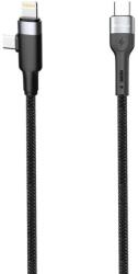 DeTech Кабел за данни DeTech DE-48CCL, 2 в 1, Type-C - Type-C, Lightning, 1.0m, Черен - 40513