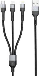 DeTech Кабел за данни DeTech DE-52UCL, 3 в 1, USB - 2хType-C, Lightning, 1.0m, Черен - 40518