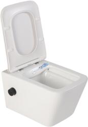 Foglia Vas wc suspendat cu functie bideu, dreptunghiular, apa calda rece, rimless, baterie negru mat Foglia Safari (S-B2351-BD-black)