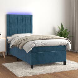 vidaXL Pat continental cu saltea&LED albastru închis 80x200 cm catifea (3136213)
