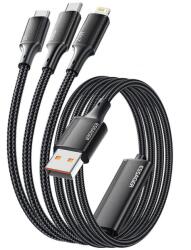 Essager Cablu Date Essager EXCMTL-JJ01-P USB-A USB-C Lightning Micro 100W 1.2m Negru (EXCMTL-JJ01-P)