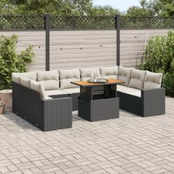 vidaXL 10 részes fekete polyrattan kerti ülőgarnitúra párnákkal (3327080)
