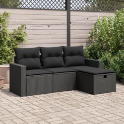 vidaXL 4 részes fekete polyrattan kerti ülőgarnitúra párnákkal (3325351)