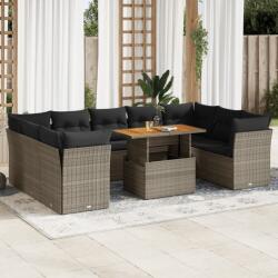 vidaXL 10 részes szürke polyrattan kerti ülőgarnitúra párnákkal (3326972)