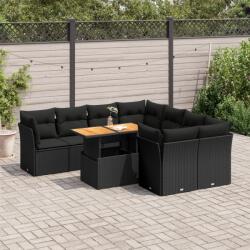 vidaXL 9 részes fekete polyrattan kerti ülőgarnitúra párnákkal (3326904)