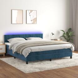 vidaXL sötétkék bársony rugós és LED-es ágy matraccal 160x200 cm (3134535)