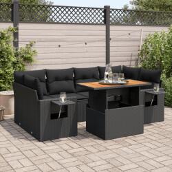 vidaXL 7 részes fekete polyrattan kerti ülőgarnitúra párnával (3327114)