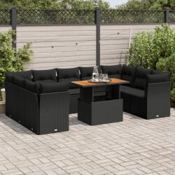 vidaXL 10 részes fekete polyrattan kerti ülőgarnitúra párnákkal (3326967)
