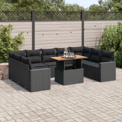 vidaXL 10 részes fekete polyrattan kerti ülőgarnitúra párnákkal (3327079)